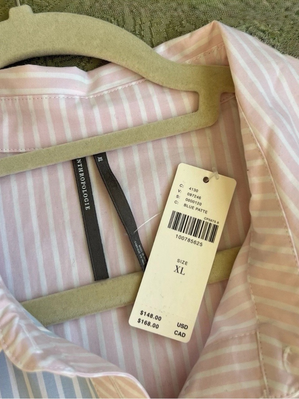 Anthropologie Pink & Light Blue Tiered Button-Front Tunic - Picture 5 of 9